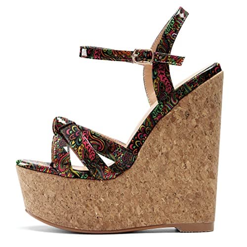 YODEKS Women's Platform Wedge Sandals-Ankle Strap Heel — Flower Red