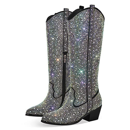 Sparkling Rhinestone Knee High Boots for Women