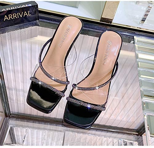 Women's Rhinestone Square Toe Sandal Mules