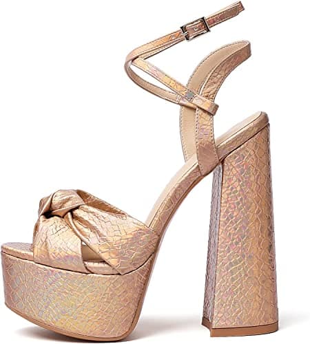 YODEKS Women's Peep Toe Ankle Strap Animal Print Sandals — Rose Gold