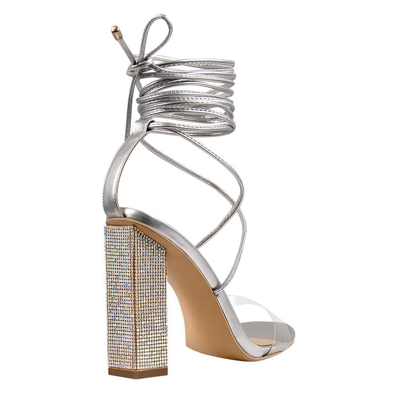 Richealnana Women's Rhinestone Ankle Wrap Heeled Lace-Up Sandals