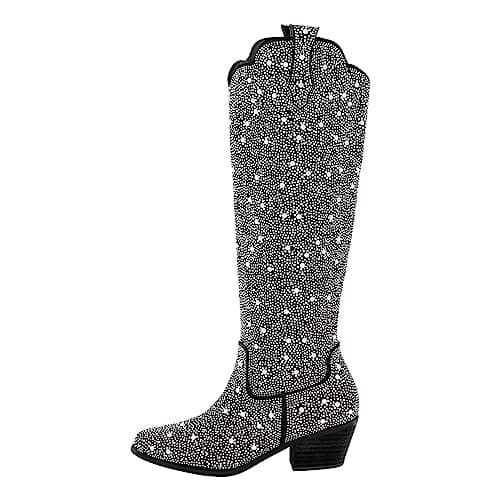 Richеalninni Sparkle Rhinestone Cowboy Boots for Women — Charm Black