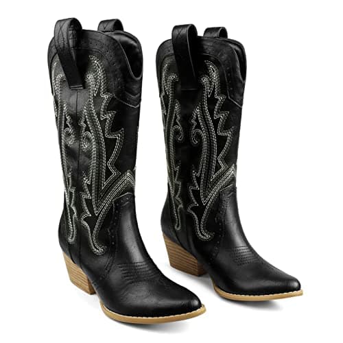 Zzheels Women Mid-calf Cowboy Boots — Black