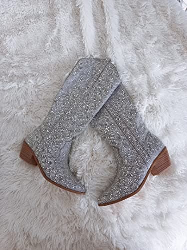 Richealnana Sparkly Rhinestone Calf High Boots for Women