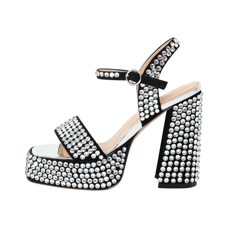 Richealnana Women's Rhinestone Platforms Chunky Heel Sandals