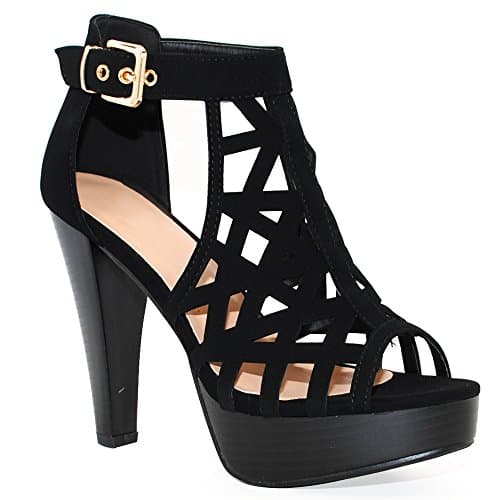 TRENDSUP Open Toe Ankle Strap Stacked Heel Sandal