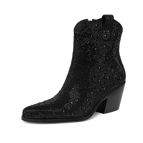 Women's Sparkly Rhinestone Cowboy Boots — Black