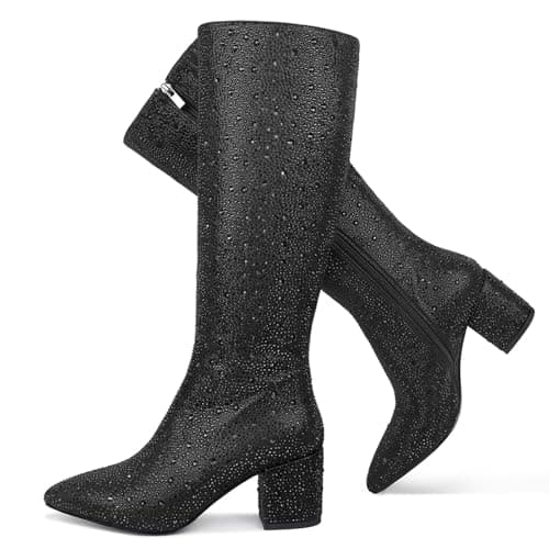 Wetkiss Sparkly Rhinestone Knee High Boots for Women Weddings Dates