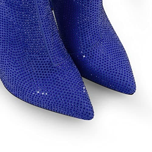 Richealnana Women's Rhinestones Knee High Block Heel Booties for Party Prom