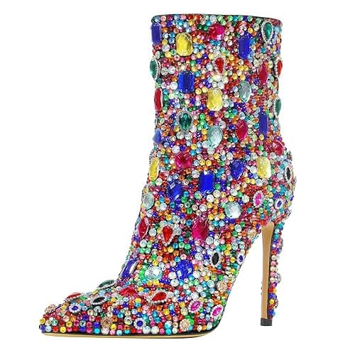 HOCHFART Women's Rhinestone High Heel Boots