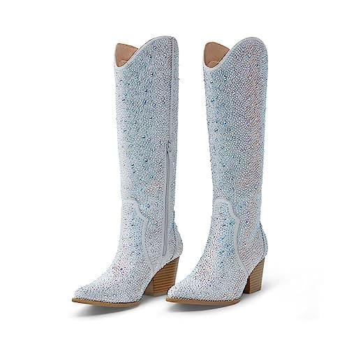 Comfortable Women's Arromic Embroidered Knee High Western Cowgirl Boots — Rhinestone