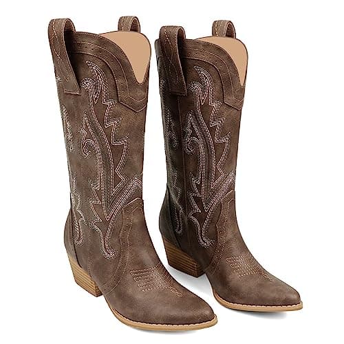 Zzheels Women Mid-calf Cowboy Boots — Brown