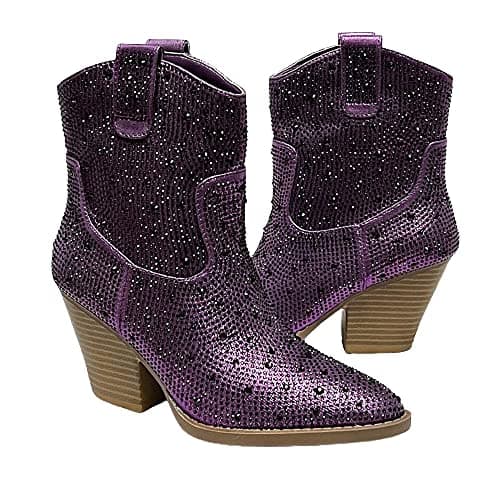 Forever Women's Rhinestone Mid-Calf Knee High Ankle Booties — Purple Rhinestone