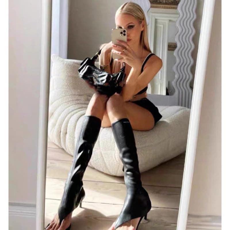 Sexytag Women's Open Toe Knee High Kitten Heel Thong Sandals