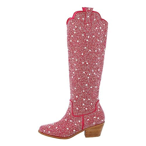 Richеalninni Sparkle Rhinestone Cowboy Boots for Women — Sparkle Peach