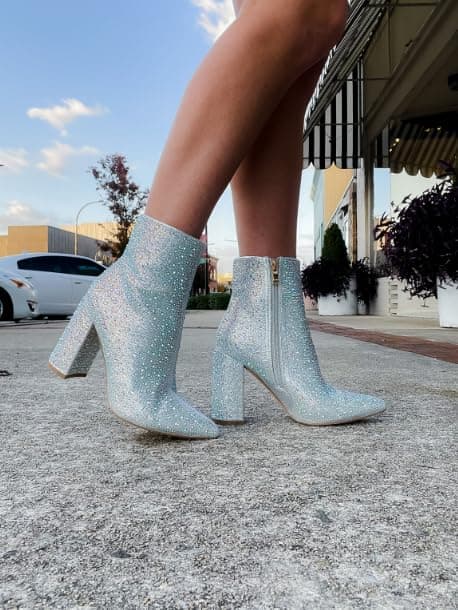 PAZZLE Women's Rhinestone Block Heel Short Knee High Booties Runway-01
