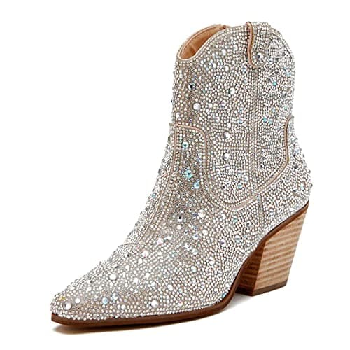 Yallmay Sparkly Rhinestone Cowgirl Booties for Women