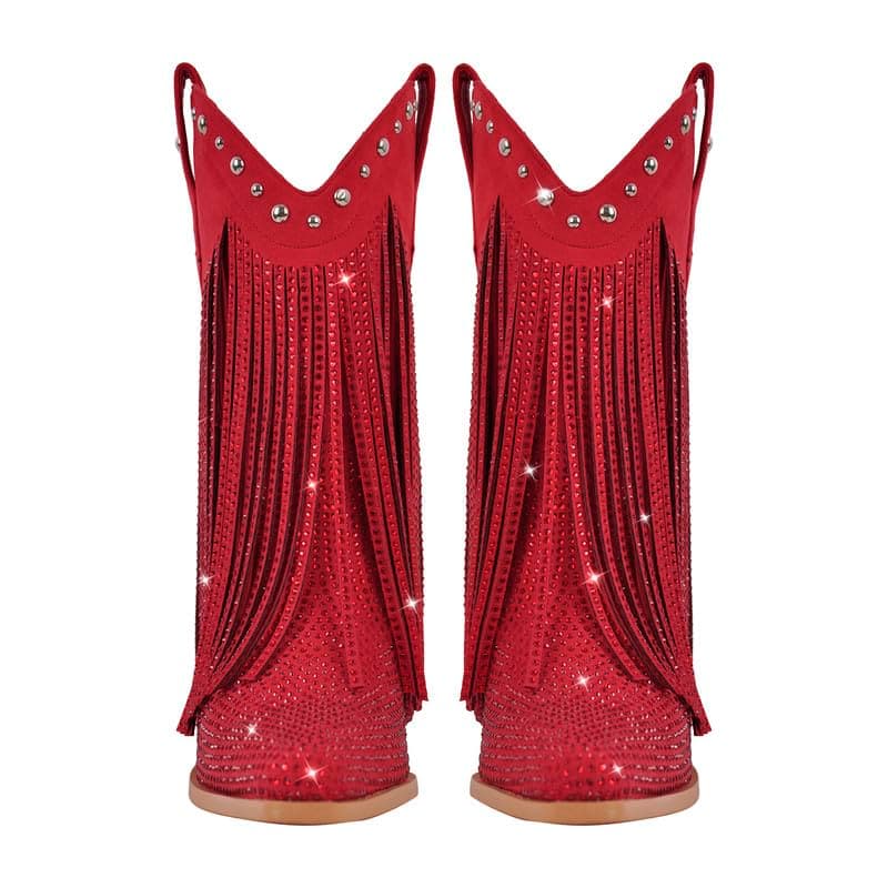 Sparkly Rhinestone Fringe Ankle Boots for Women