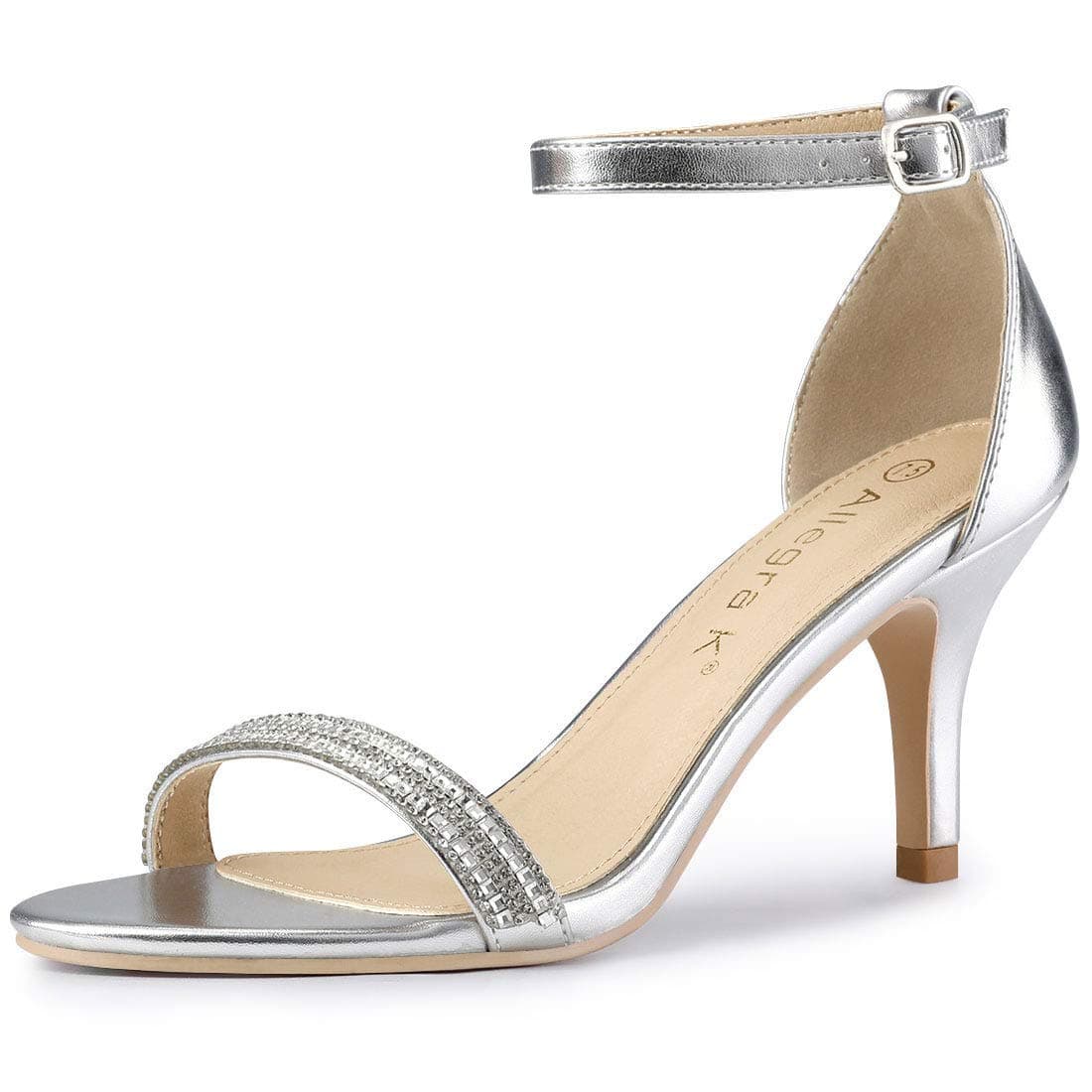 Allegra K Women's Rhinestone Ankle Strap Stiletto Heel Sandals