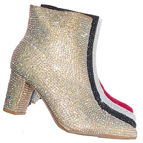 Forever Women's Rhinestone Chunky Ankle Bootie — Champagne Rhinestone
