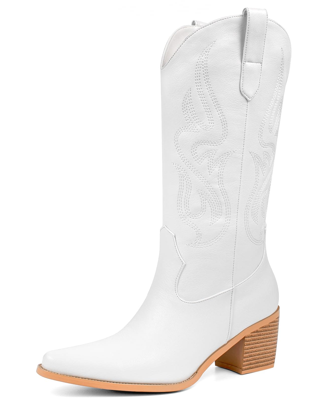 Pasuot Western Mid Calf Boots for Women with Embroidery