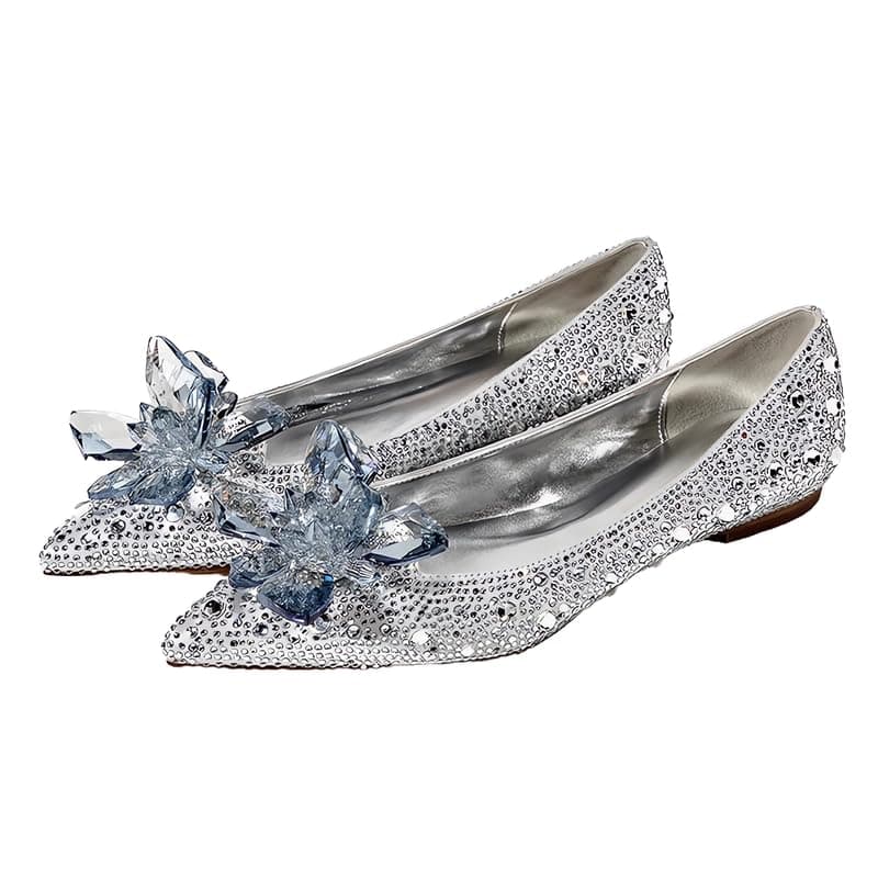 Sexytag Women's Crystal Rhinestone Pointed Toe Clear Stiletto Heels — Silver Flat