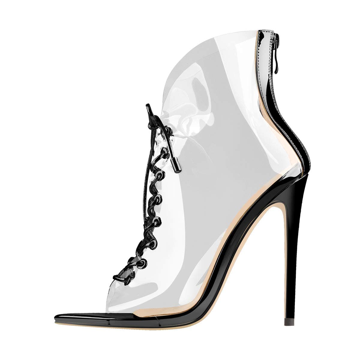 Richealnana Women's Clear Stiletto Heel Lace Up Sandals