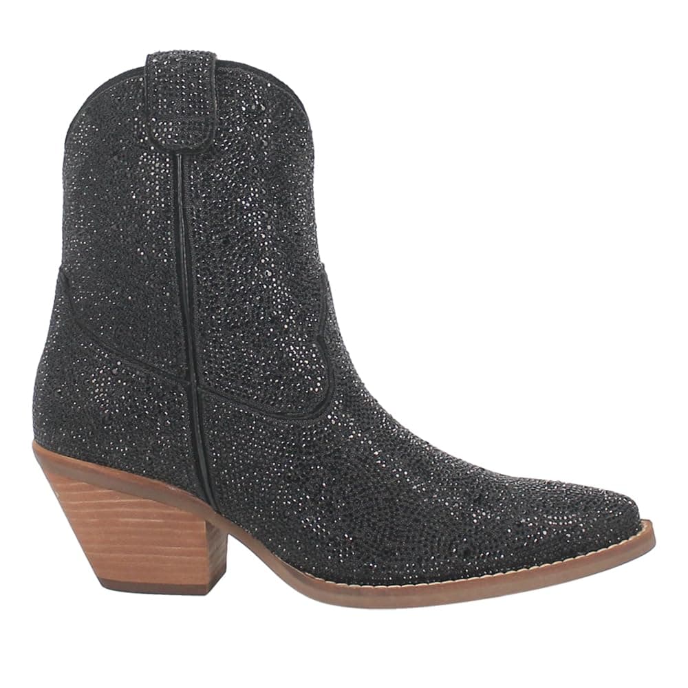 Dingo Women's Black Rhinestone Cowgirl Ankle Boots Mid Heel Zipper Casual