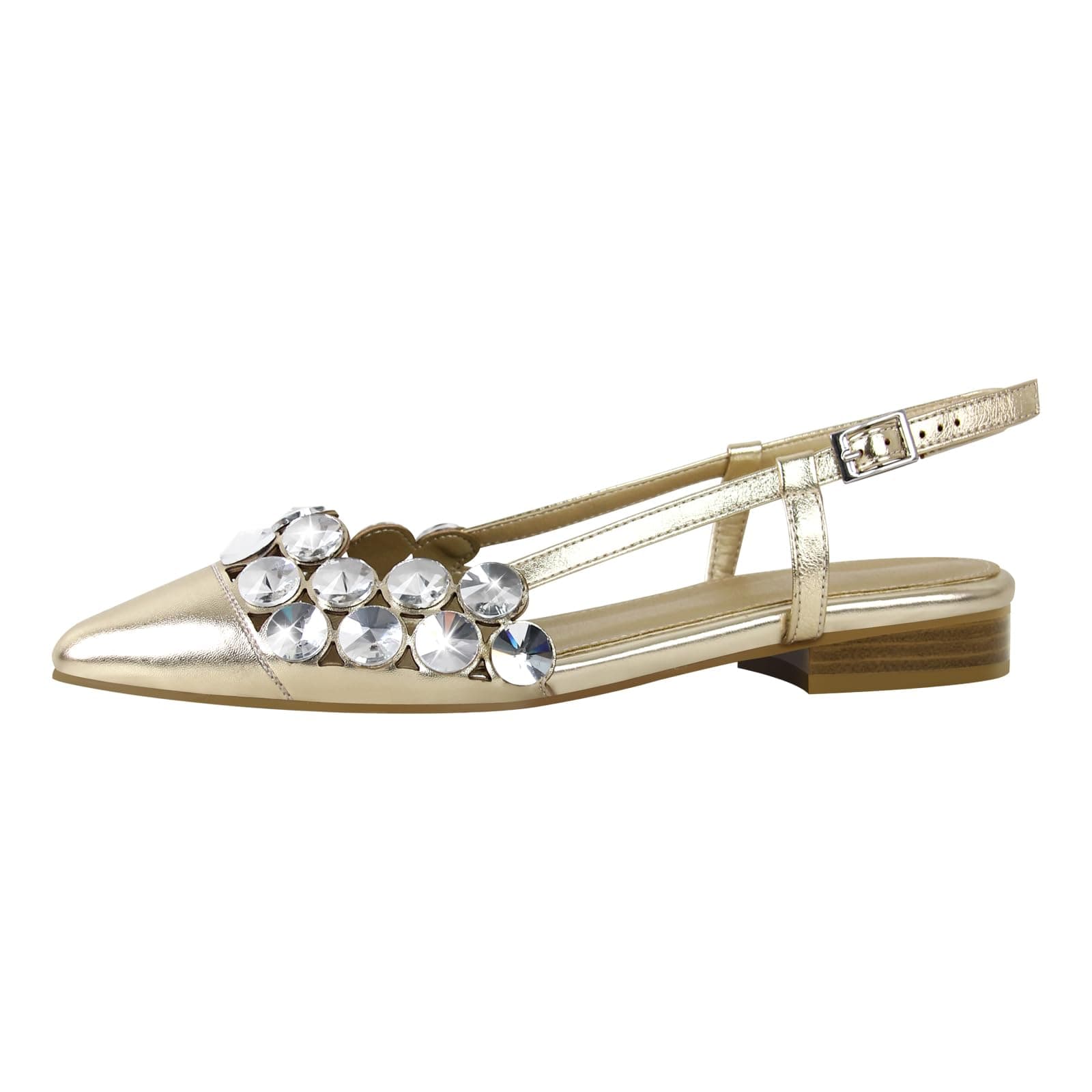 Richealnana Women's Clear Rhinestone Pointy Toe Strap Flats