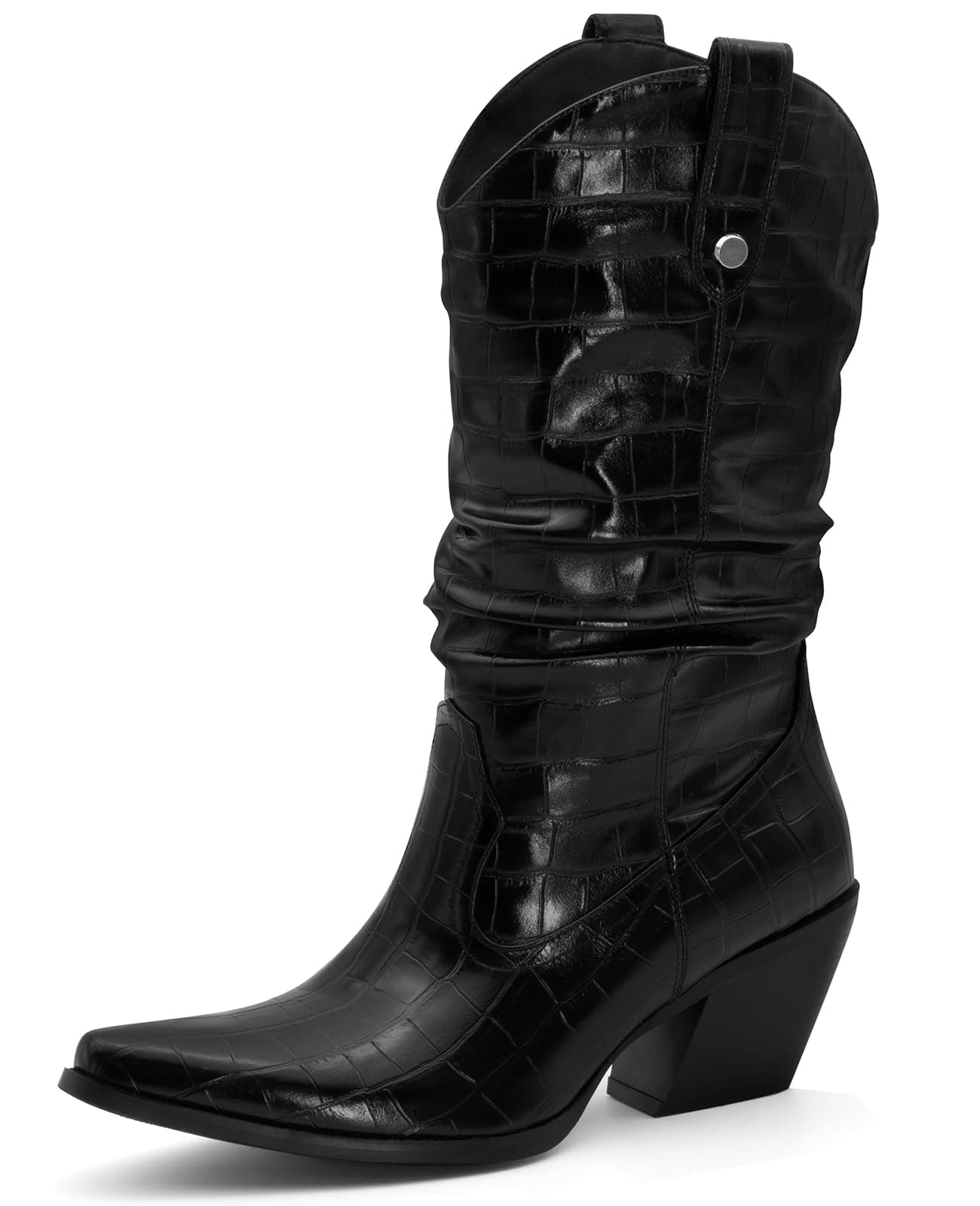 MISSMILLER Women's Embroidered Square Toe Cowboy Cowgirl Boots Western Mid Calf Heel