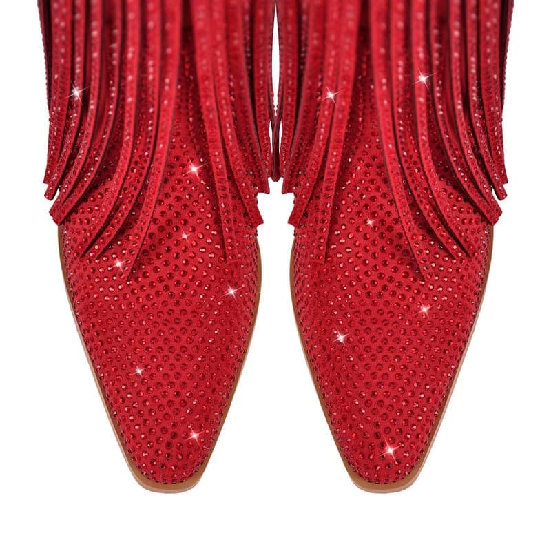 Sparkly Rhinestone Fringe Ankle Boots for Women
