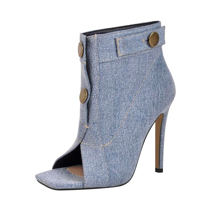 Richealnana Women's Peep Toe Button Ankle Sandals Heel — Blue