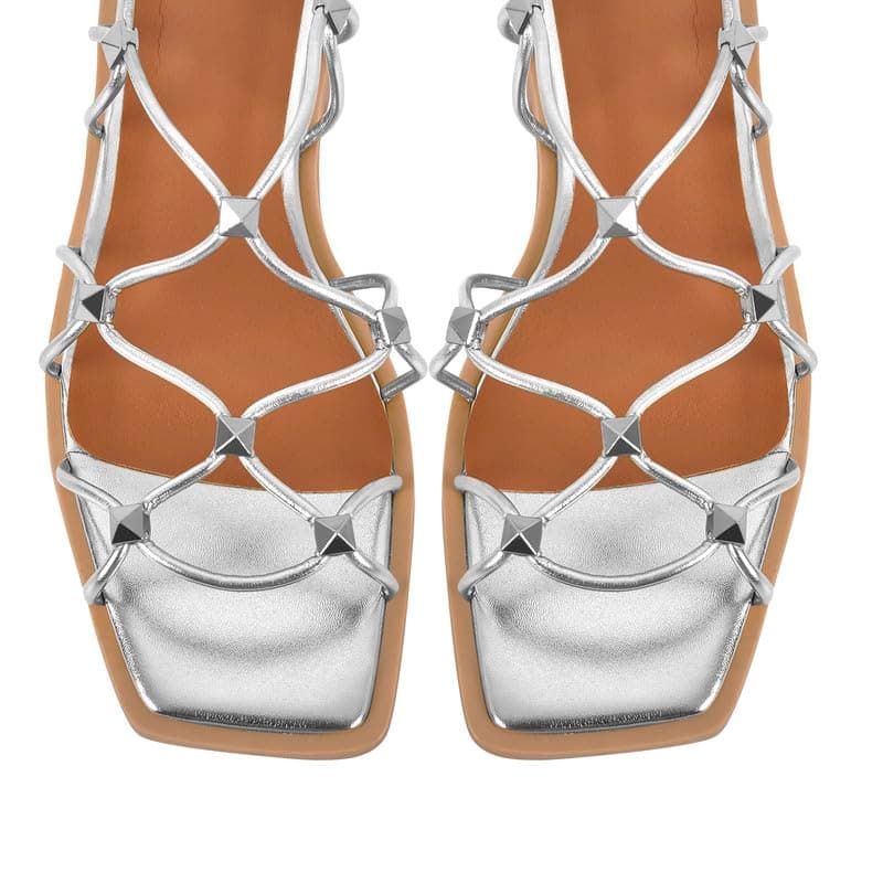 Richealnana Women's Gladiator Studded Ankle Strap Flat Beach Sandals