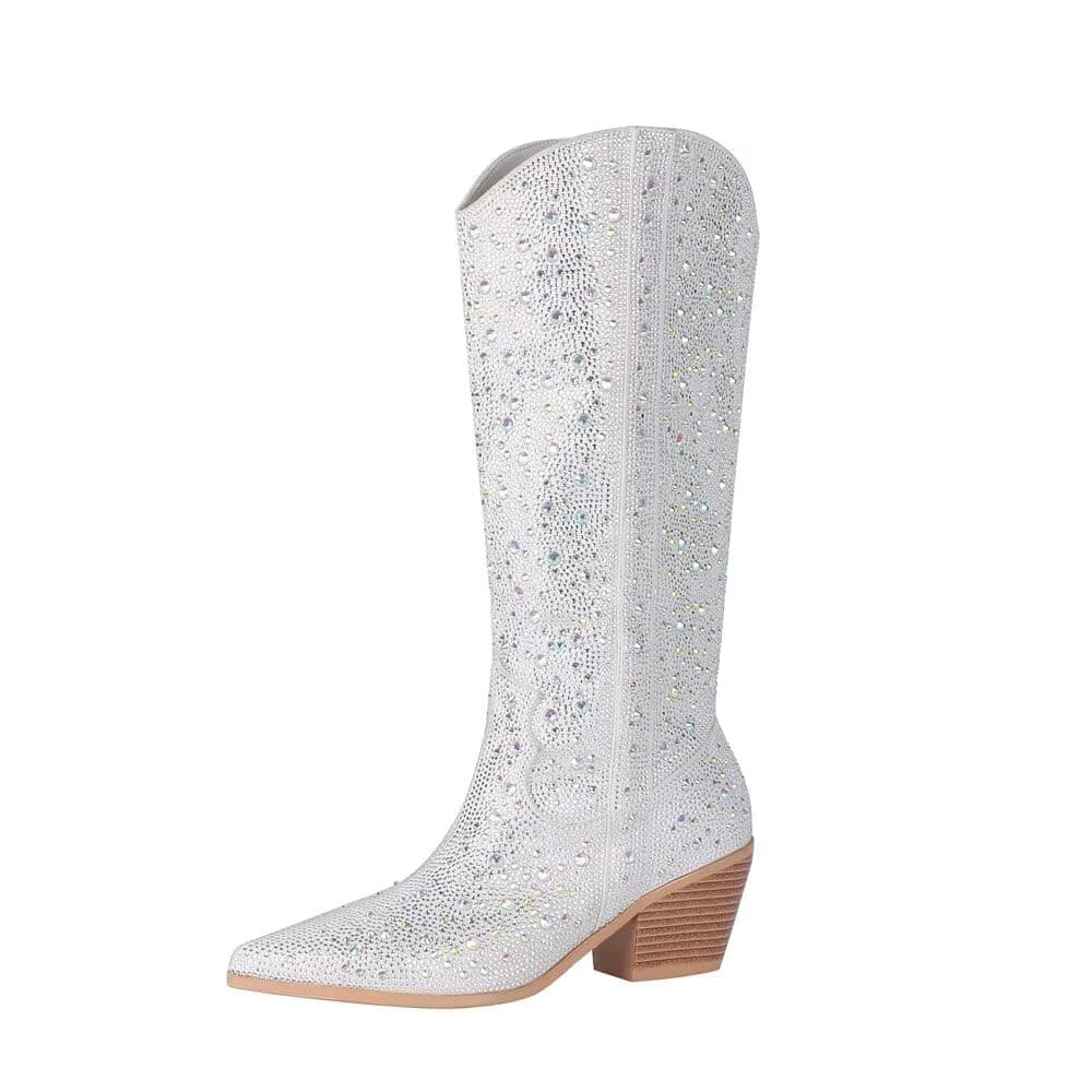 Vimitty Women's Rhinestone Glitter Cowboy Boots