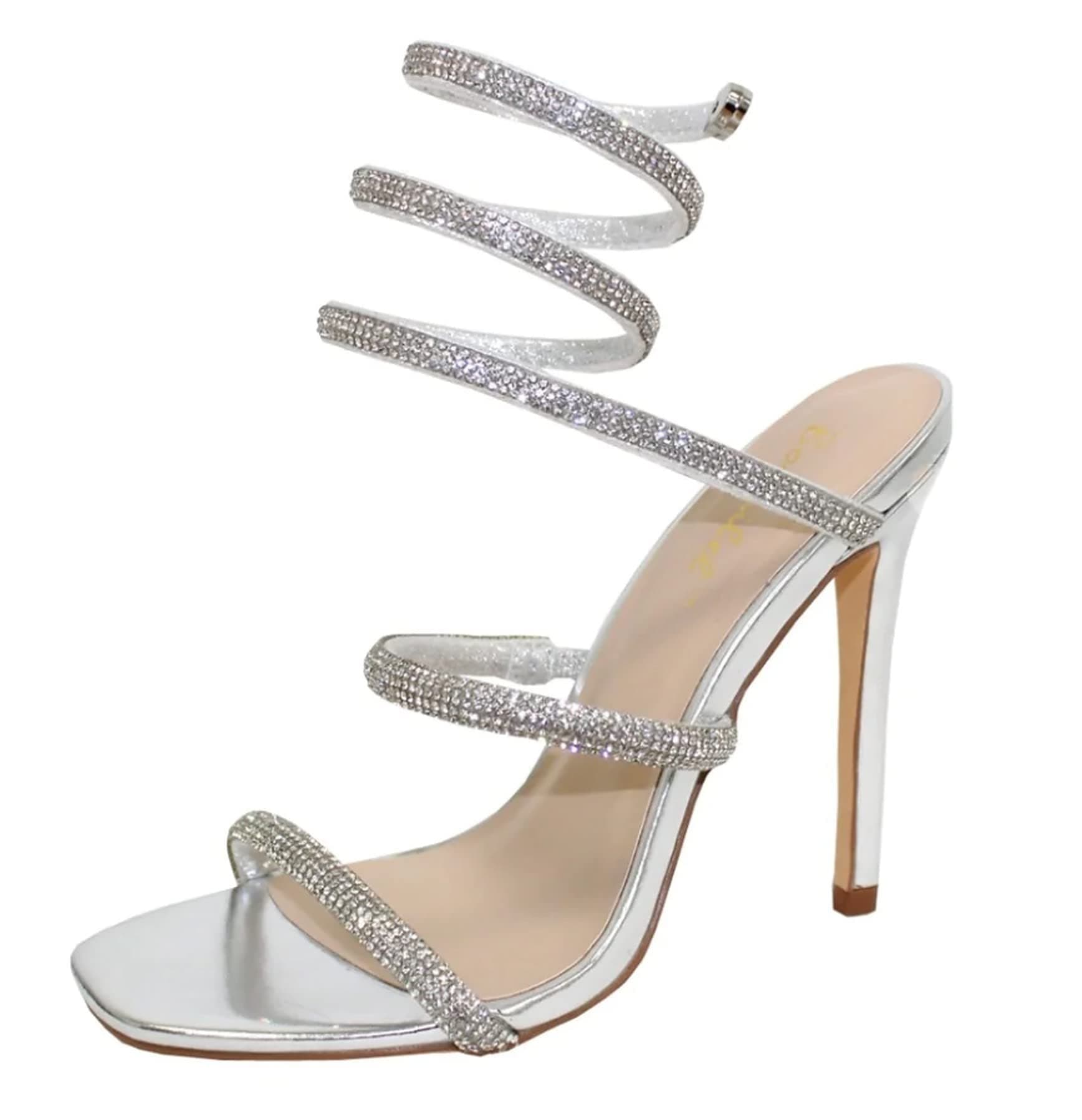 Bonnibel Women's Rhinestone Spiral Ankle Strap Heels Sandals