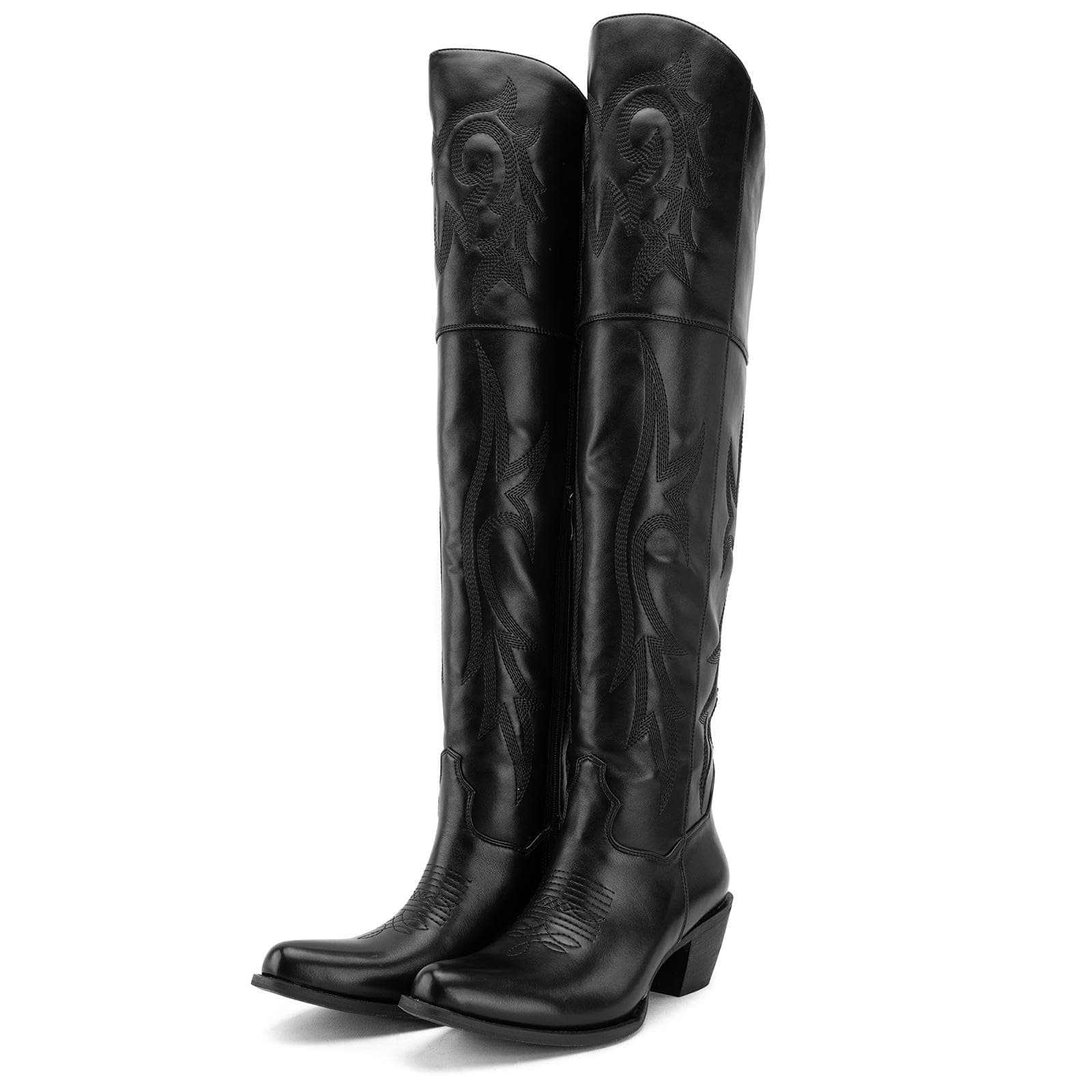 KaroNairy Vintage Embroidered Pointed Over the Knee Cowgirl Faux Suede Boots
