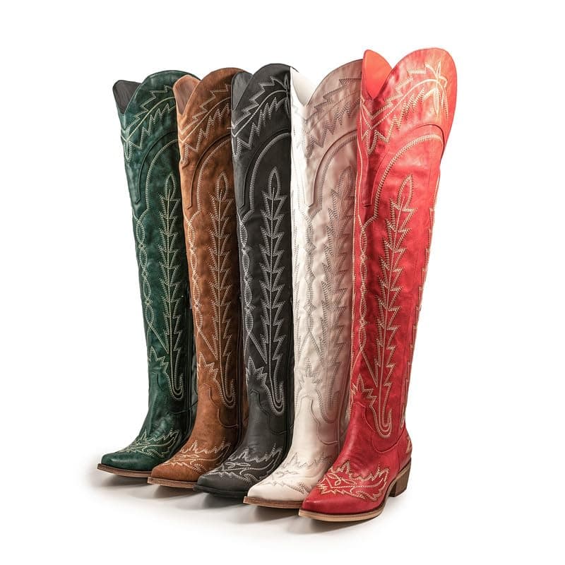 Atuelang Thigh High Western Embroidered Cowgirl Boots