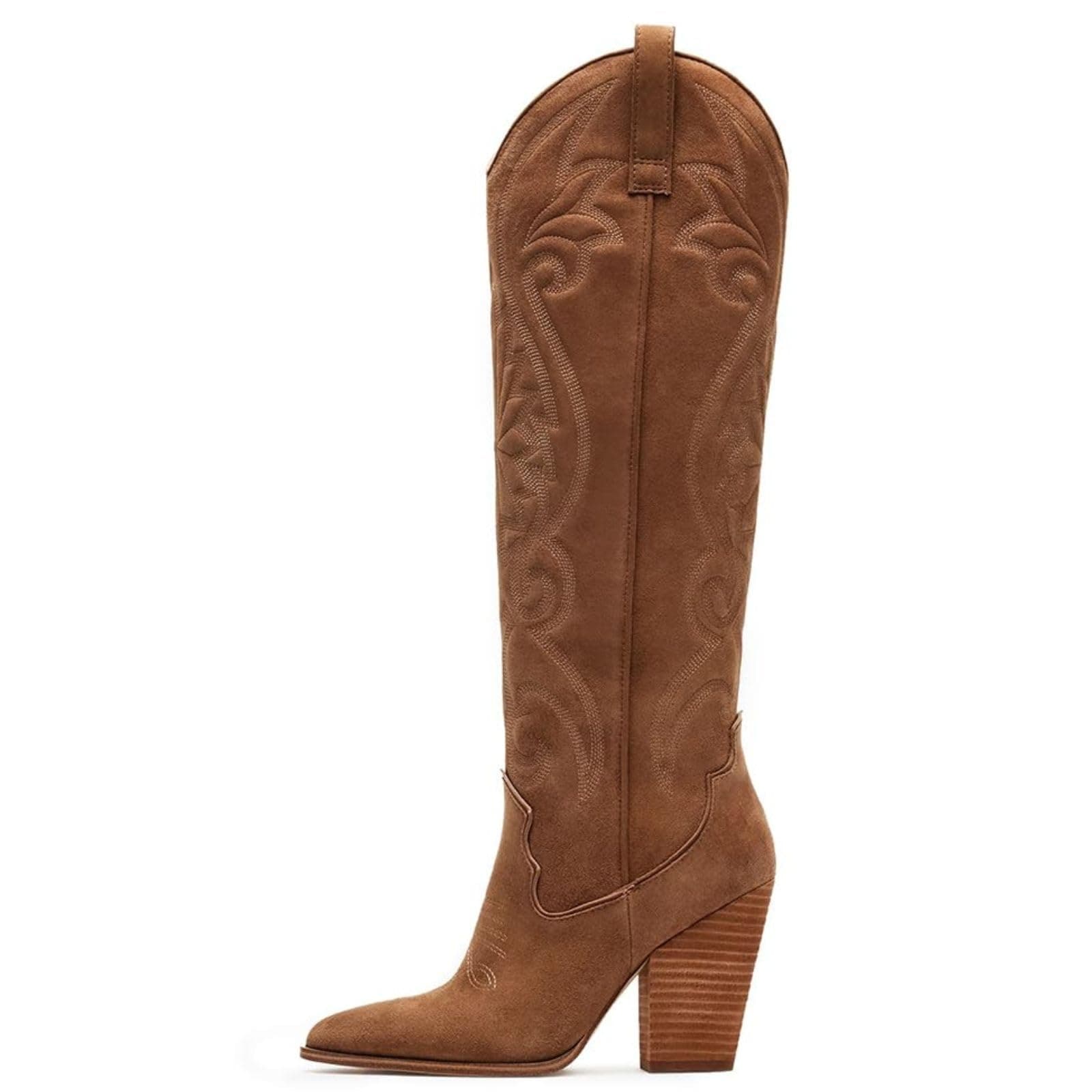 WIRALOMI Women's Embroidered Knee High Cowboy Boots with Chunky Heel