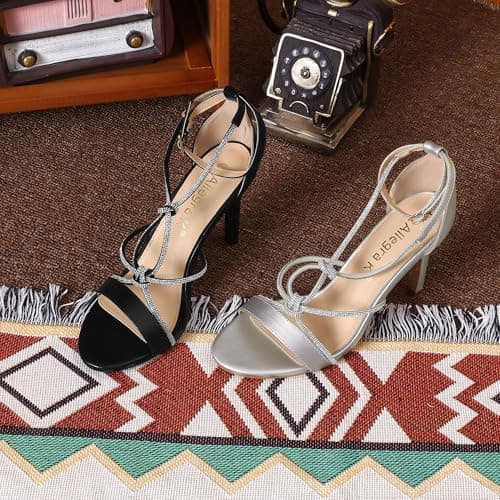 Allegra K Women's Rhinestone Knot Strap Stiletto Heels