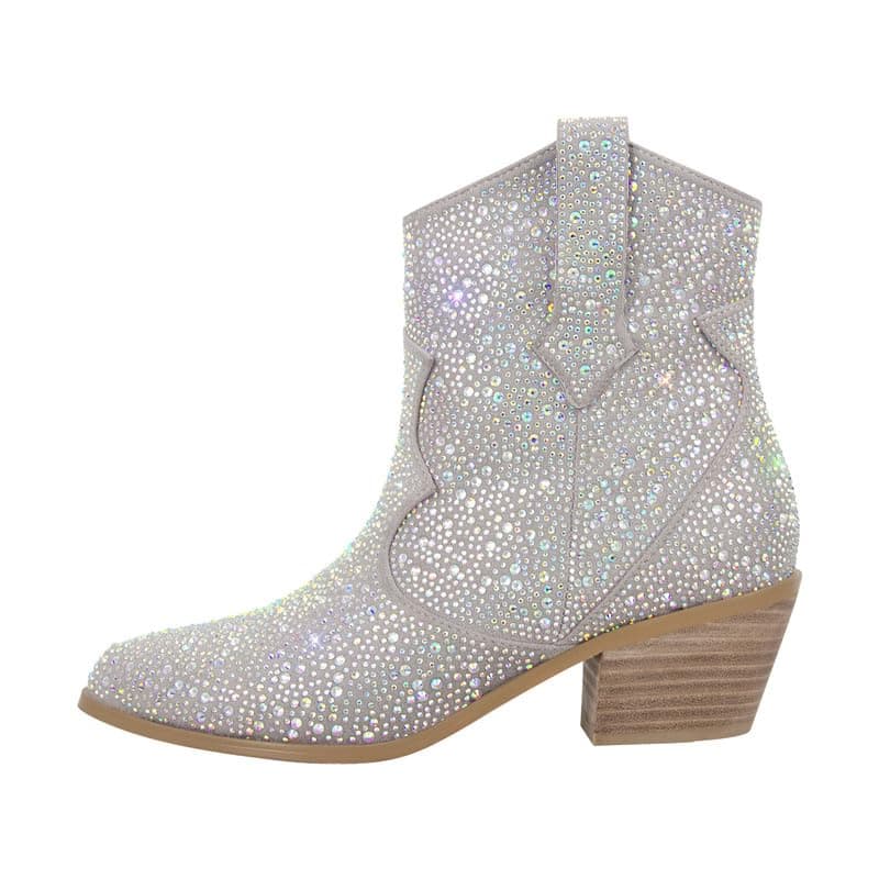 Women's Kitten Heel Ankle Bootie — Silver