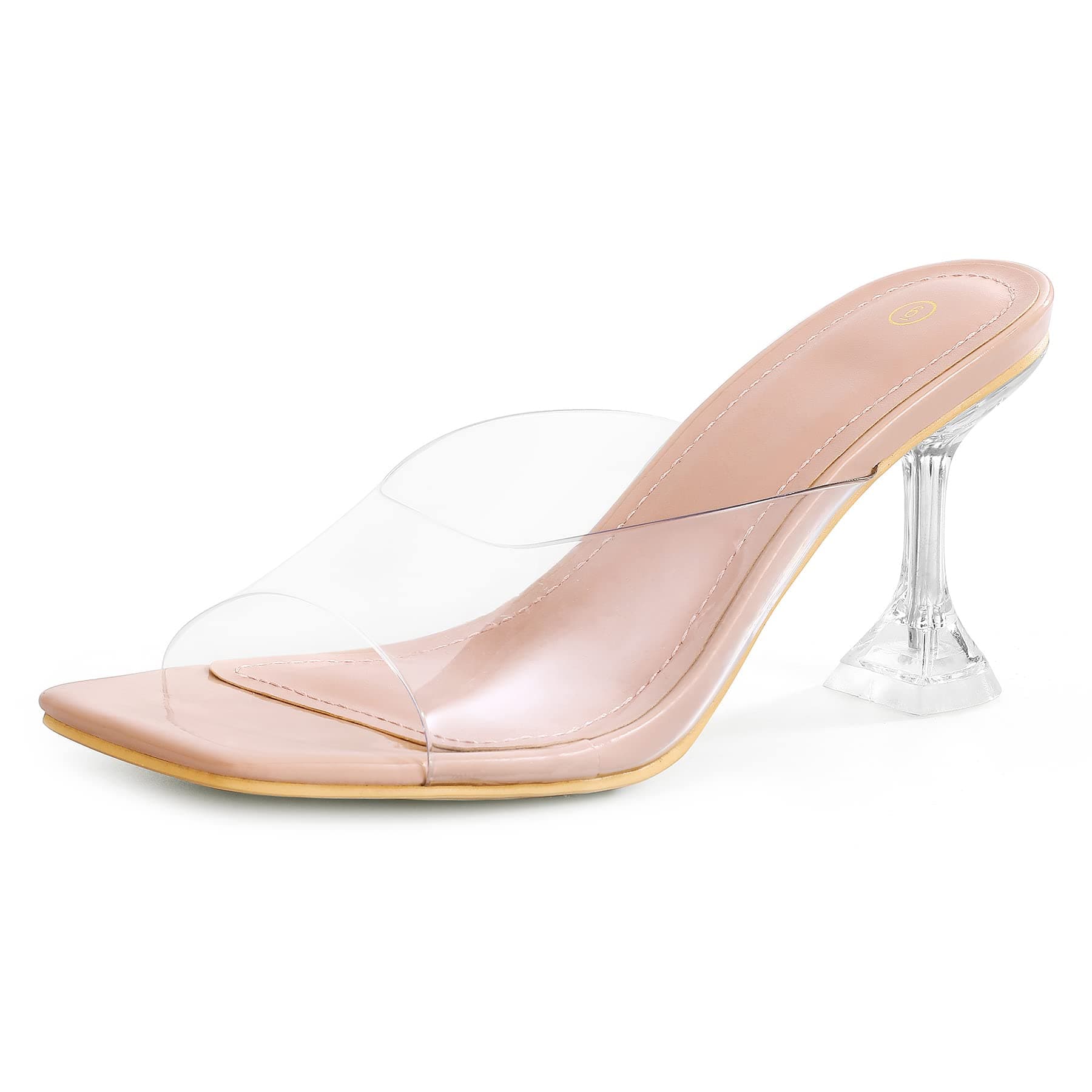 mysoft Women's Clear Stiletto Heeled Sandals Square Toe Open Toe Slip On
