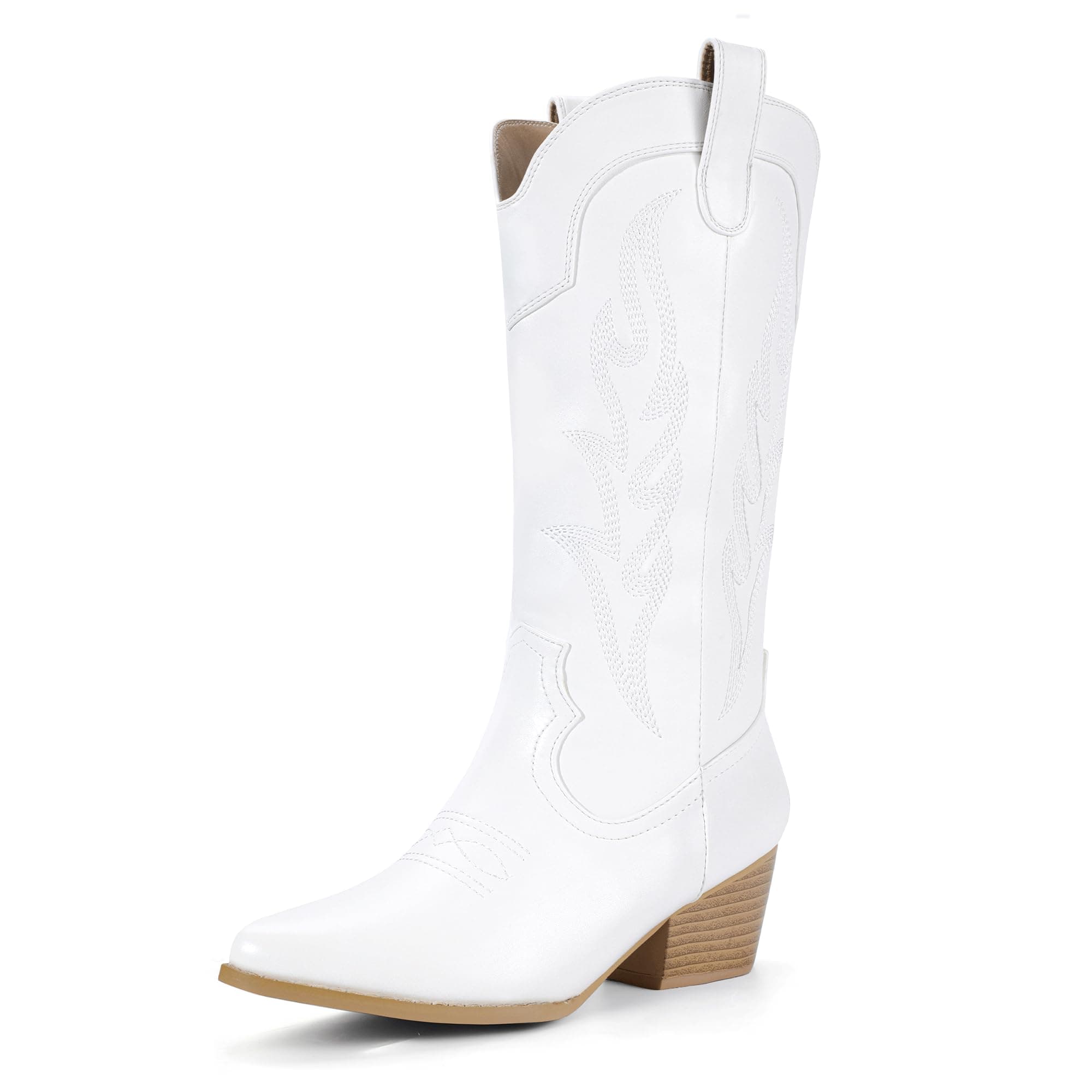 IDIFU IN2 Mid Calf Cowboy Boots for Womenchunky Low Heel Western Embroidery