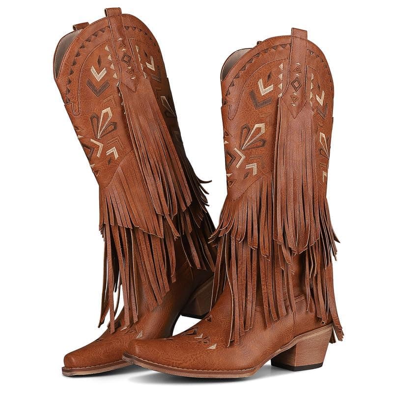 SaraIris Women's Knee High Cowgirl Fringe Boots — 1brown