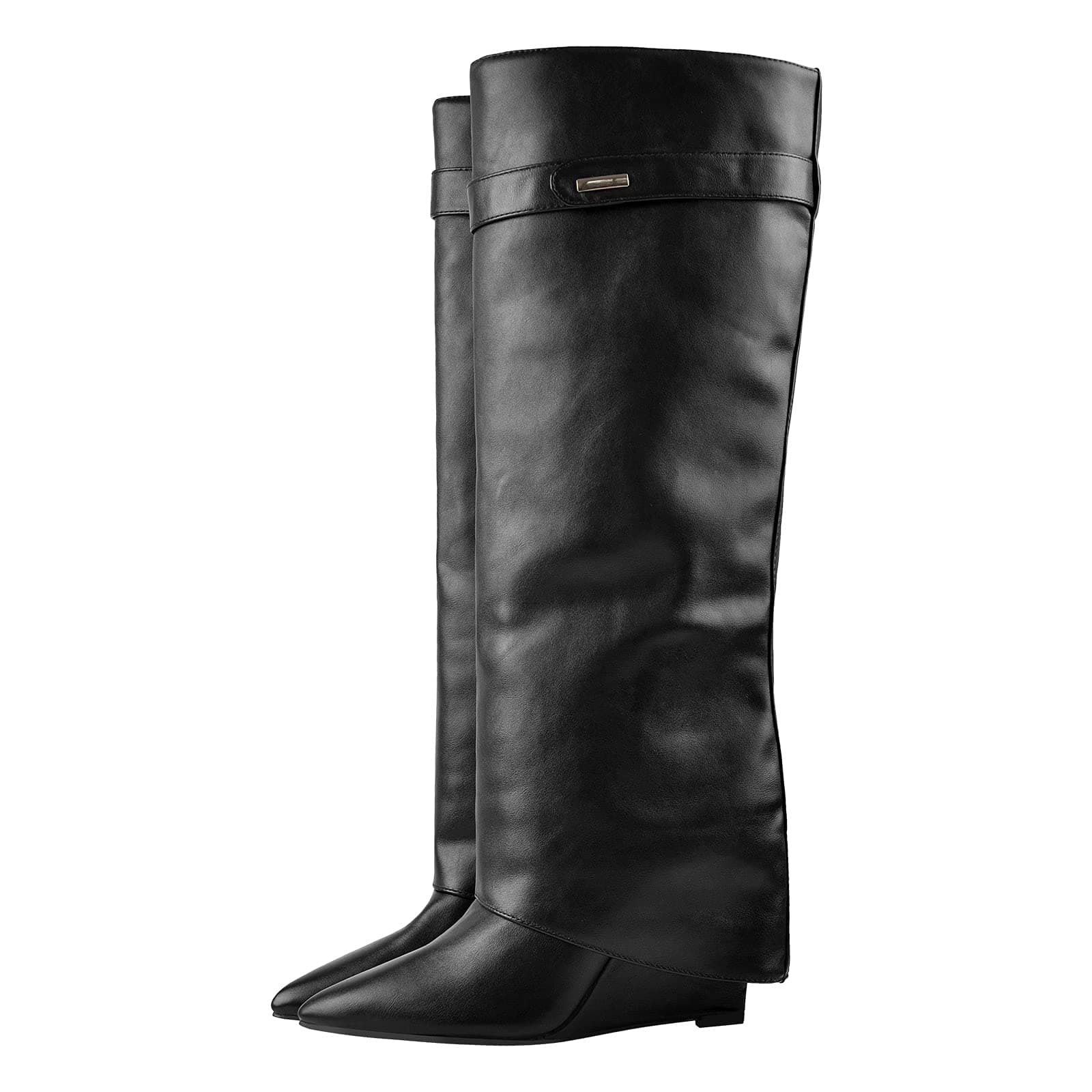 Richealnana Women's Fold Over High Heel Knee High Boots