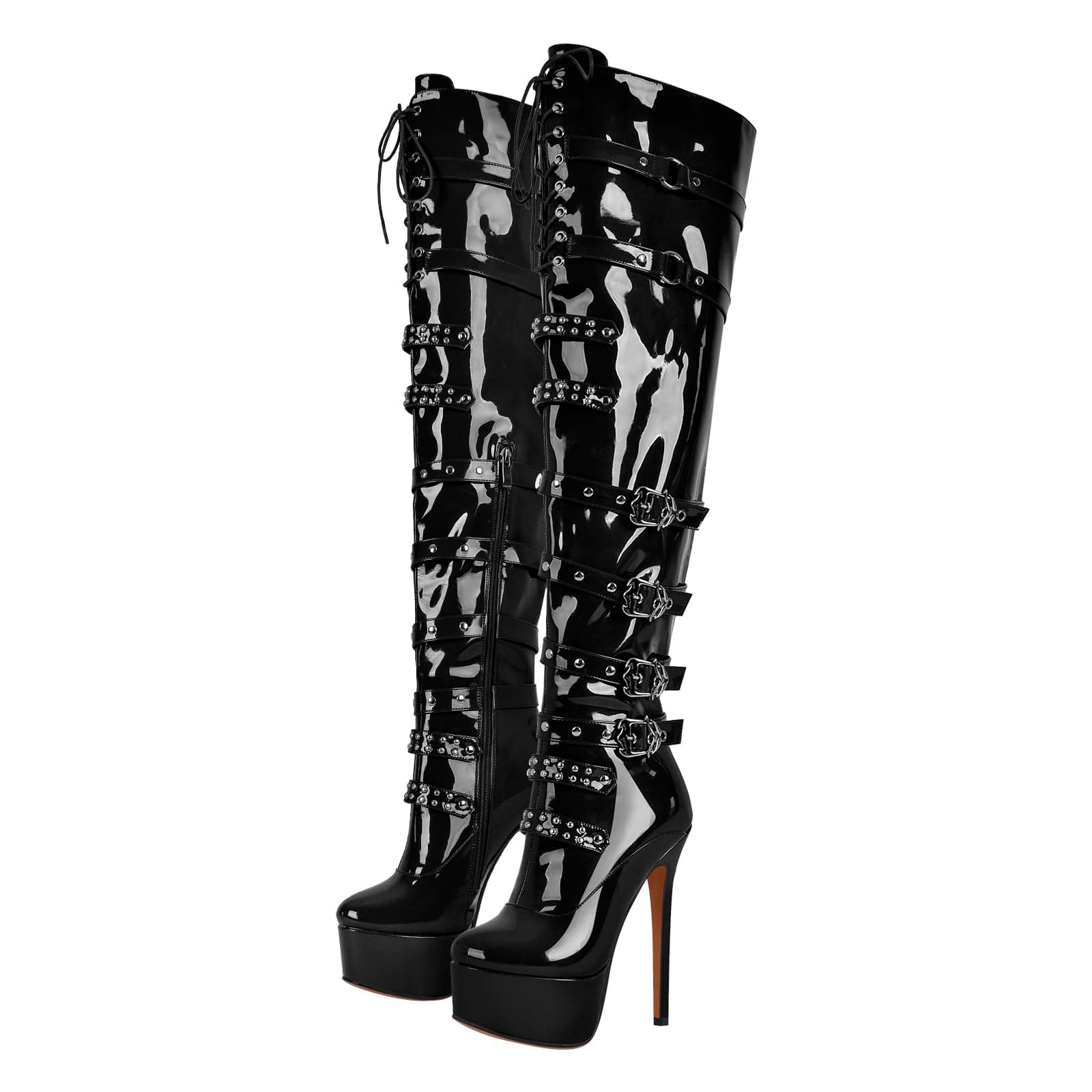 Richéal nini Women's Zipper Lace-Up Thigh High Heels Over-the-Knee Boots