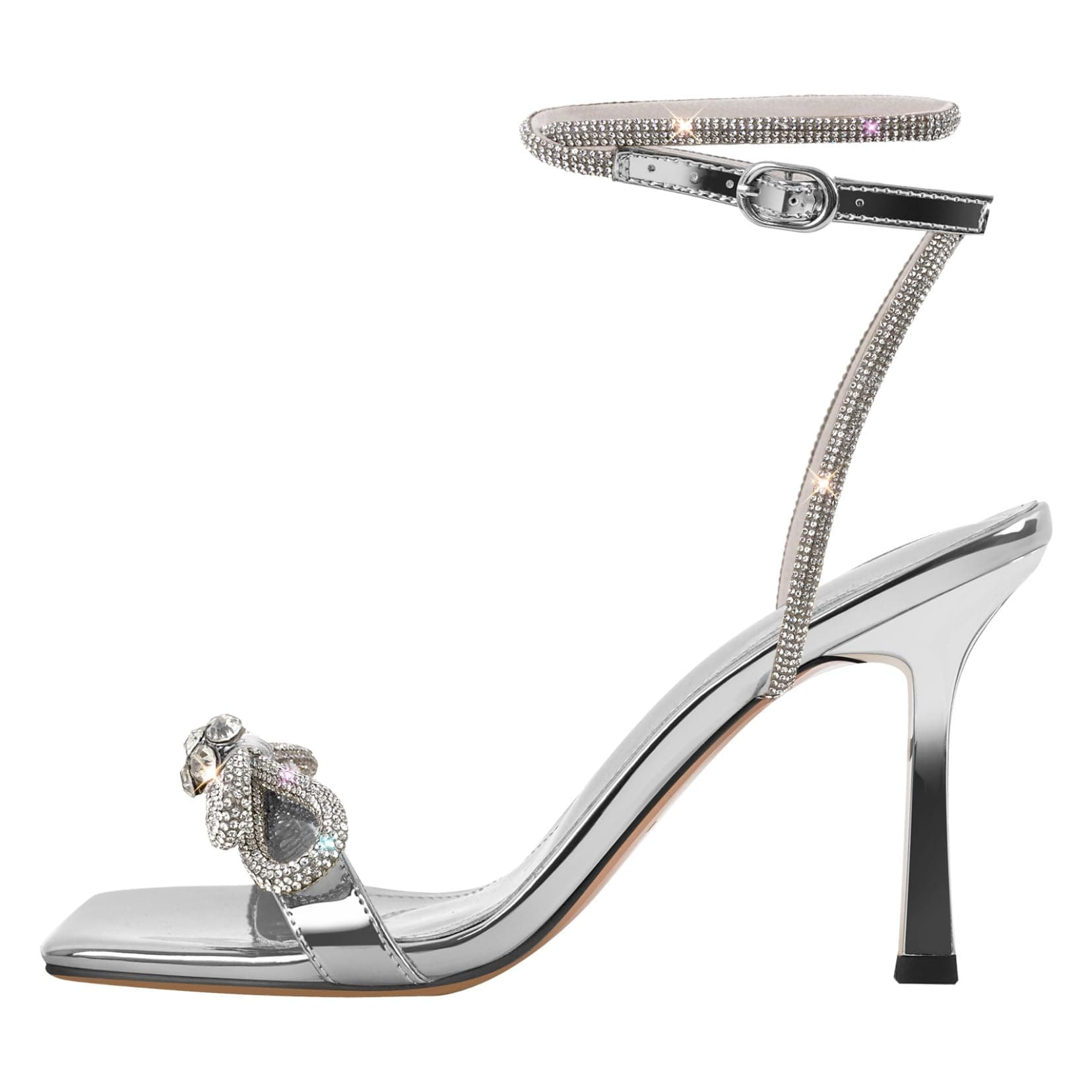 Richealnana Women's Silver Square Toe Prom Stiletto Heels