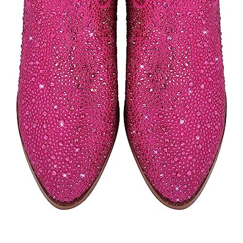 Richealnana Women's Rhinestones Mid Calf Block Heel Boots with Crystals