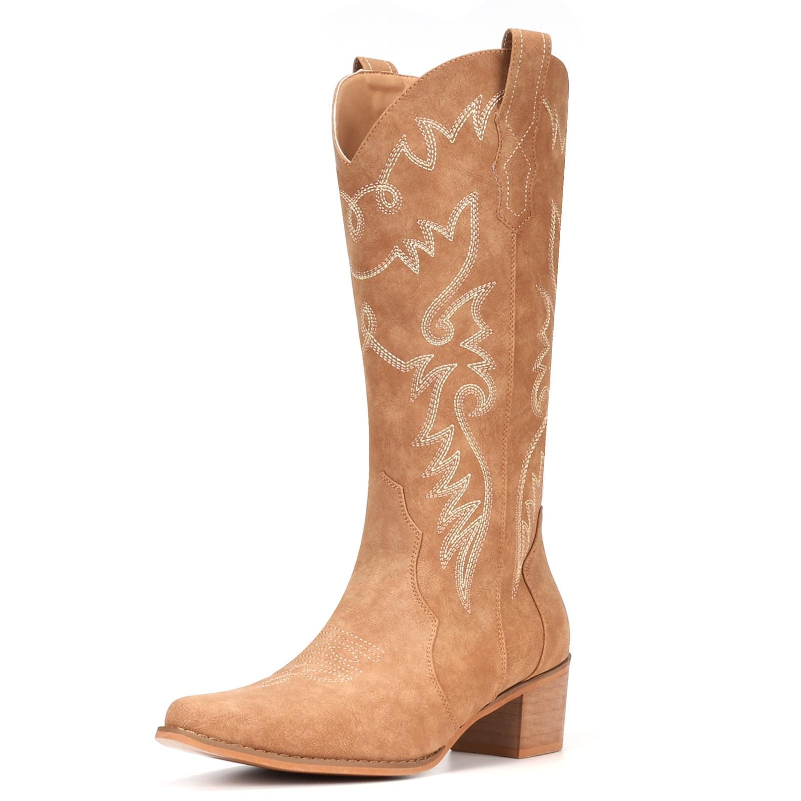 IXU Women's Pointy Toe Mid Calf Western Cowgirl Boots