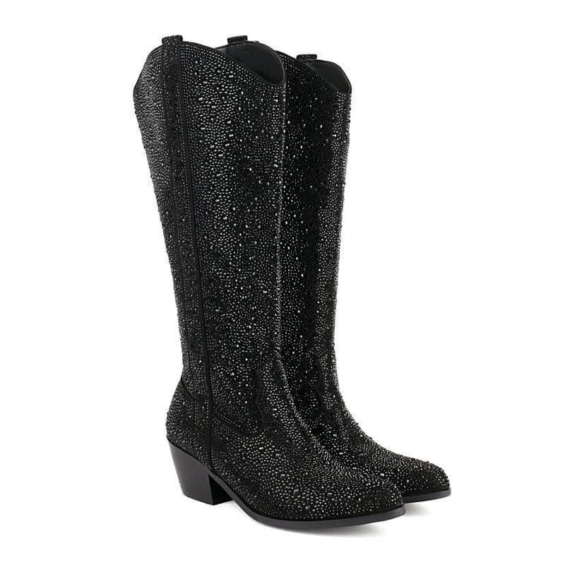 XEYANFYS Women's Sparkly Rhinestone Western Mid Calf Boots