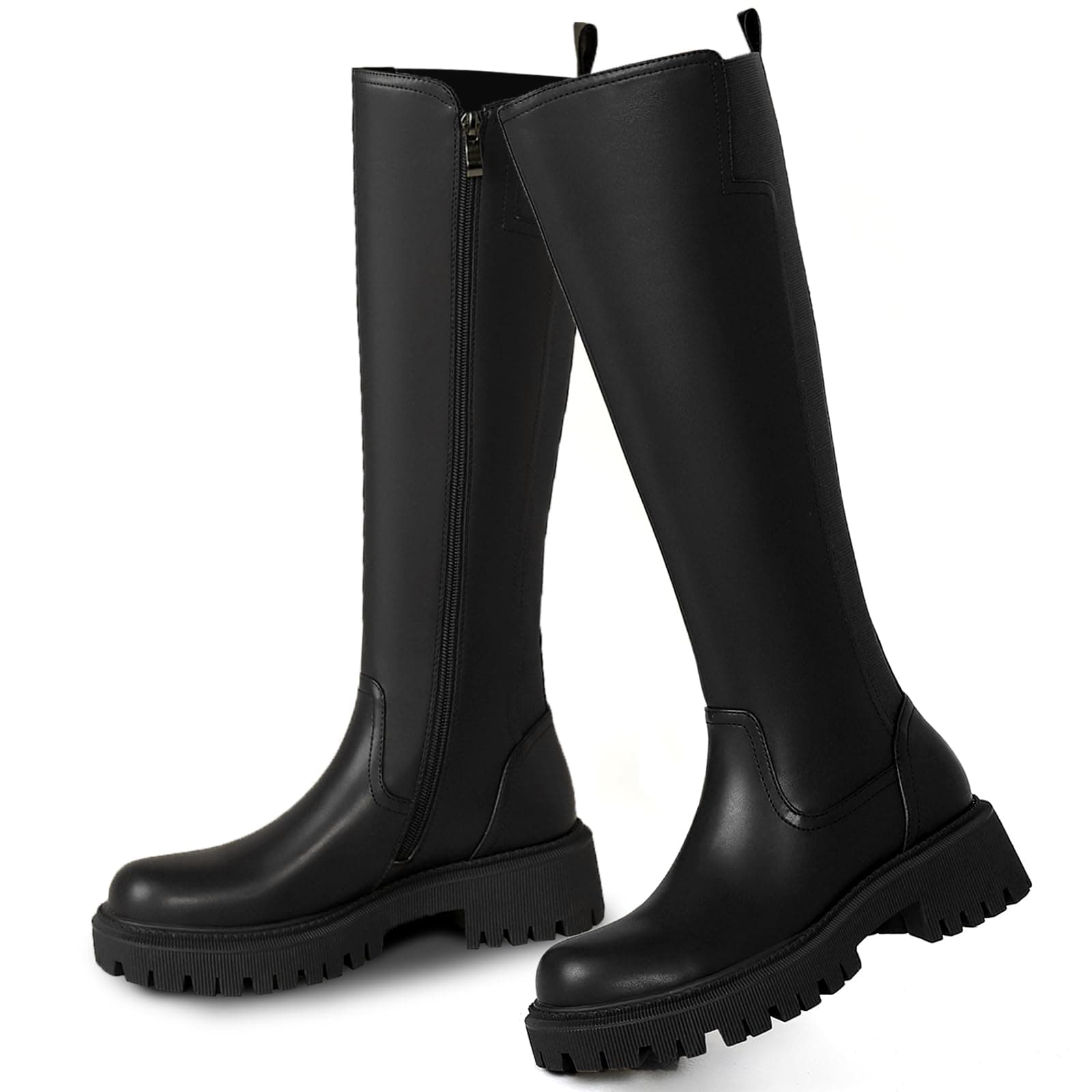 AIUNIIND Women's Knee High Stretch Platform BootsComfortable Calf Riding Boots